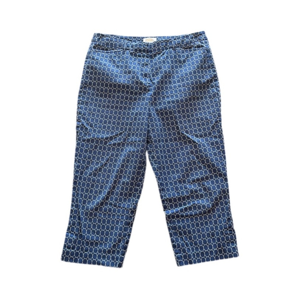 Talbots Stretch Cropped Causal Dress Pants Blue White Circle Pattern Women’s 14